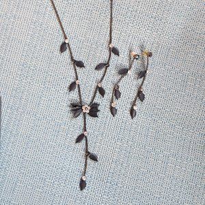 Black and Silver Flower/Leaf Necklace and Earrings Set